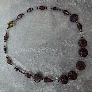 Amethyst necklace beaded opal look beads stunning purple pink silver gold toggle